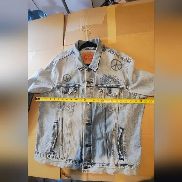 Denim Jacket with Peace Sign Embroidery - Picture 16 of 16